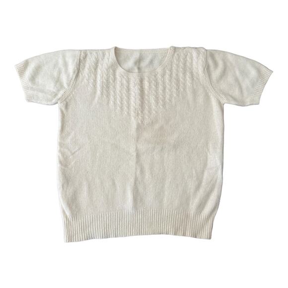 Vintage cream cable short sleeved sweater shoulder button closing size medium - Picture 9 of 11